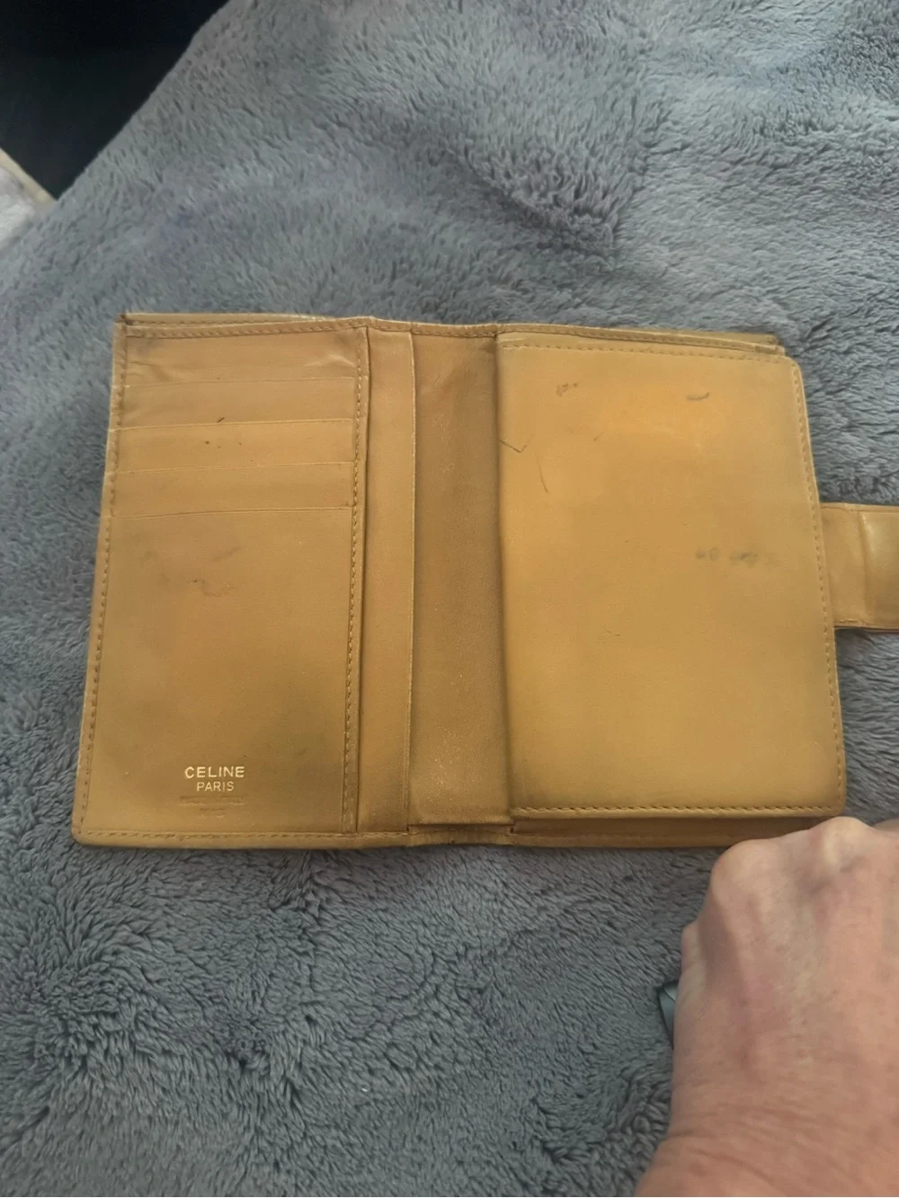 Celine Brown Canvas Triomphe Fold Wallet with Tan Trim VINTAGE